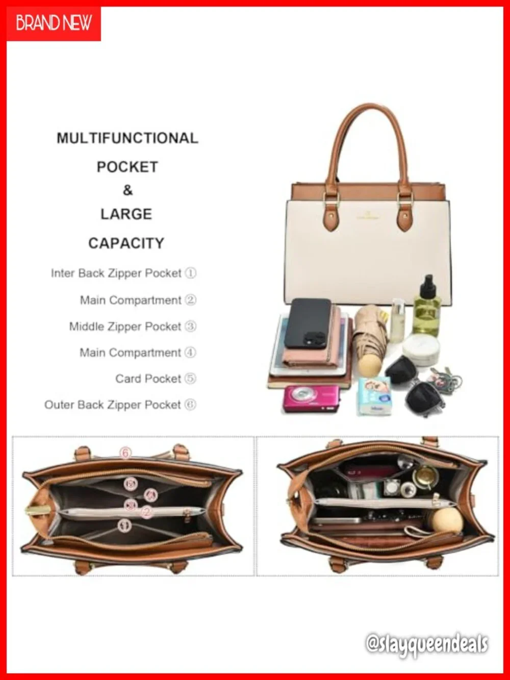 Faux Leather Dual-tone Satchel Handbag with Crossbody Strap, Top Handle Tote